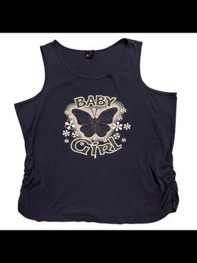 Y2k Baby Girl Butterfly Tank Women XL XXL Ruched Sides